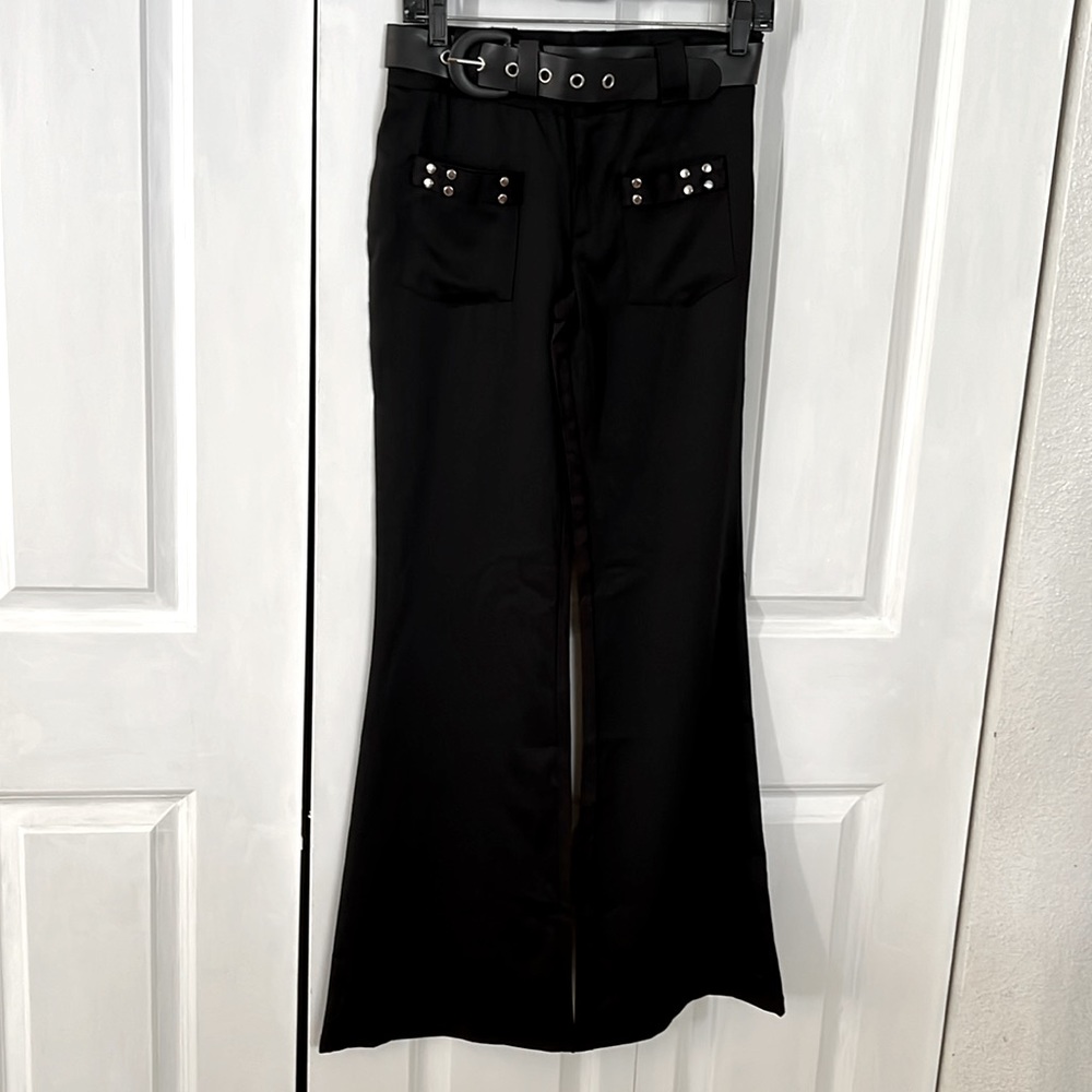Mesh U.S.A Black 2 Pocket Low Rise Flare Belt and Pants Size S NWT - Picture 1 of 7
